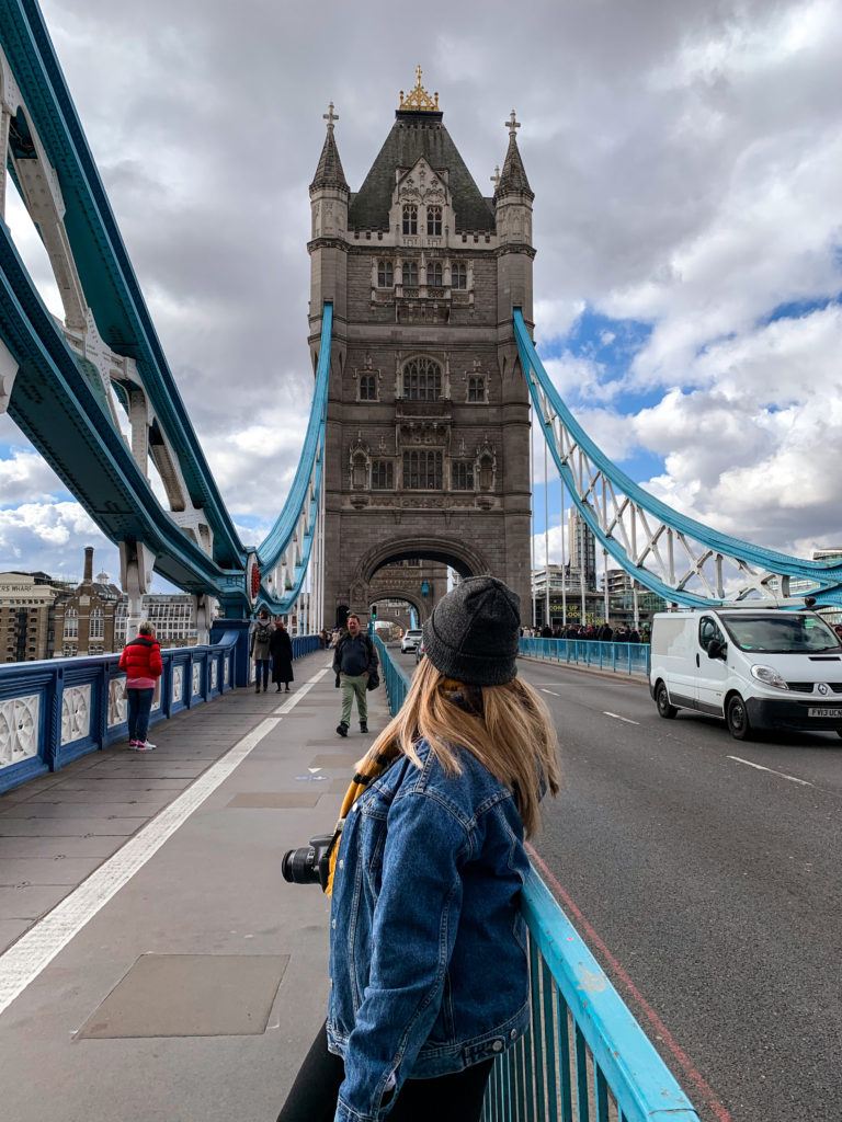 Photo of the London Tower Bridge. Photographer standing on the London Tower Bridge in London, England.